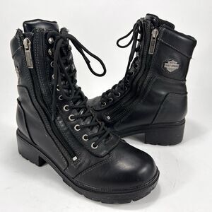 Harley-Davidson Tessa Women’s Leather Moto Boots Size 8 Black Side Zip Lace Up
